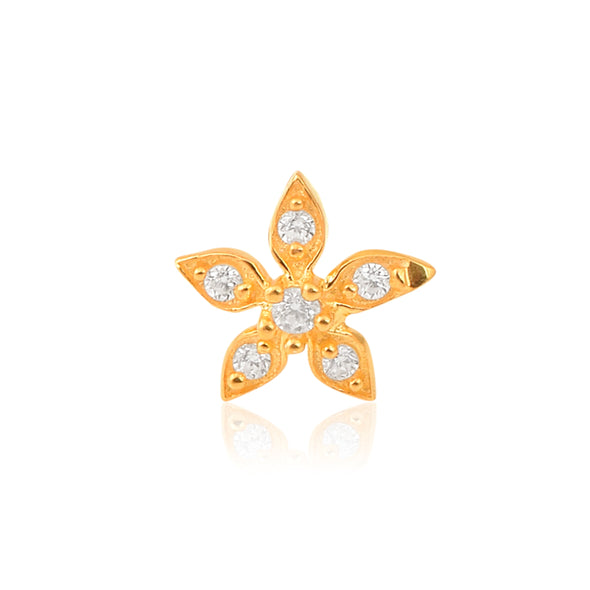 White CZ Star Flower Nose Pin - Sterling Silver Gold Plated