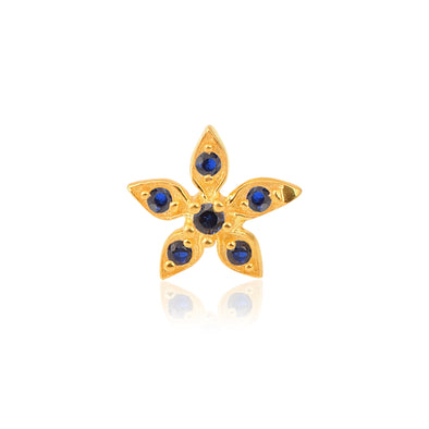 Blue CZ Flower Nose Pin - Sterling Silver Gold Plated