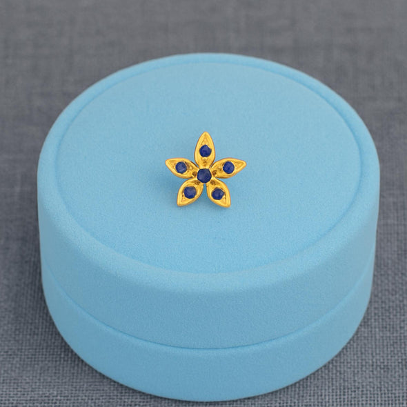 Blue CZ Flower Nose Pin - Sterling Silver Gold Plated