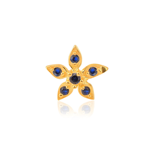 Blue CZ Flower Nose Pin - Sterling Silver Gold Plated