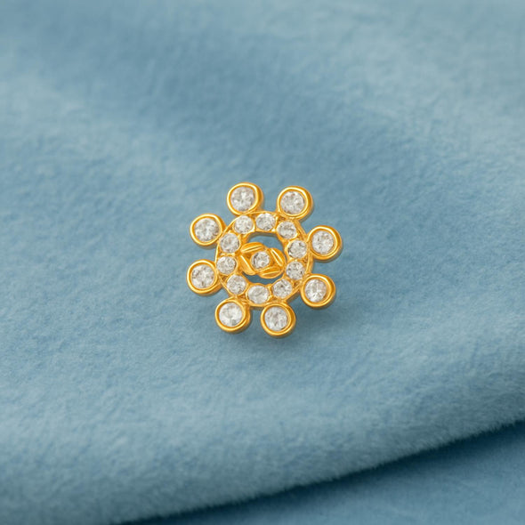 White CZ Circular Nose Pin - Sterling Silver Gold Plated