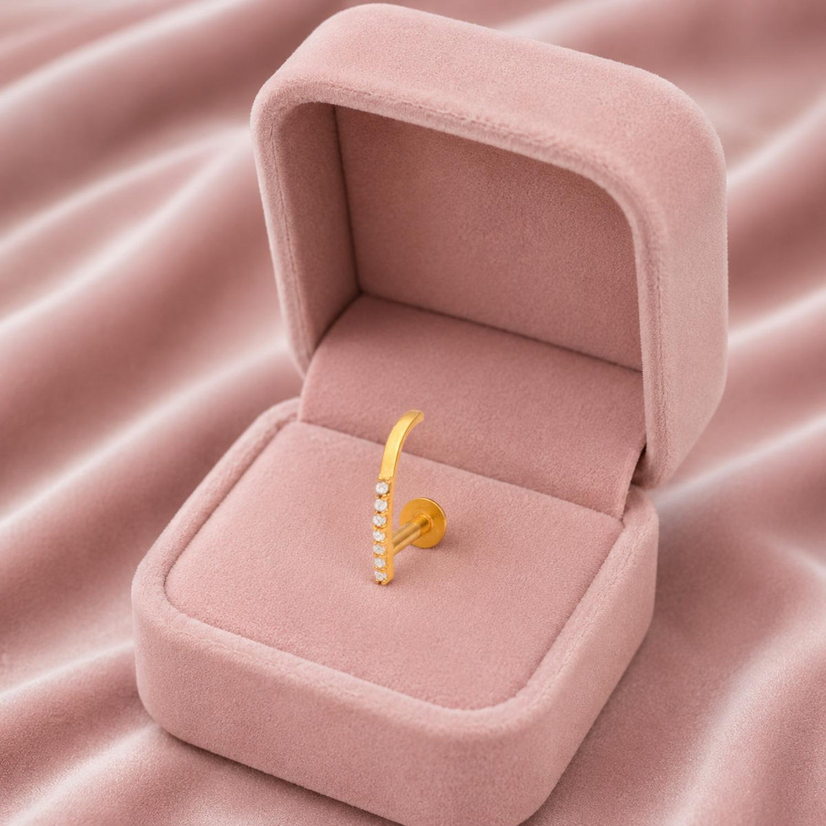 White CZ Vertical Line Nose Pin – Sterling Silver Gold Plated