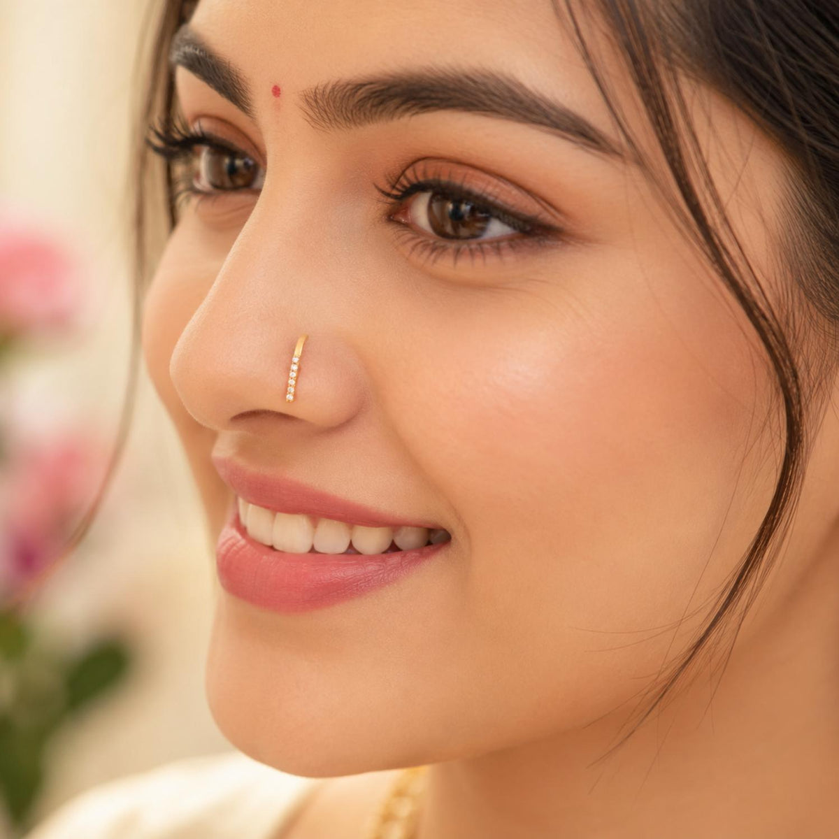 White CZ Vertical Line Nose Pin – Sterling Silver Gold Plated