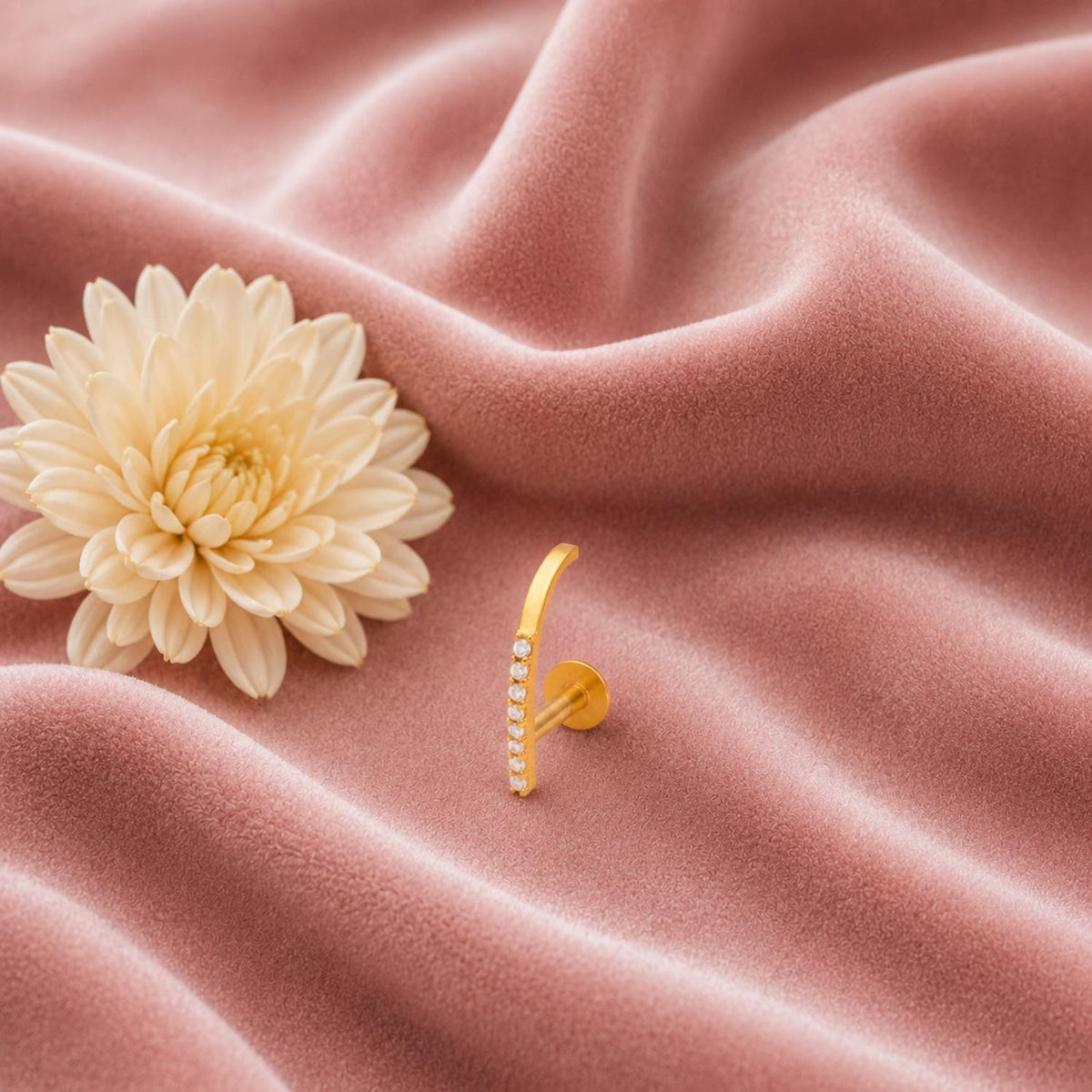 White CZ Vertical Line Nose Pin – Sterling Silver Gold Plated