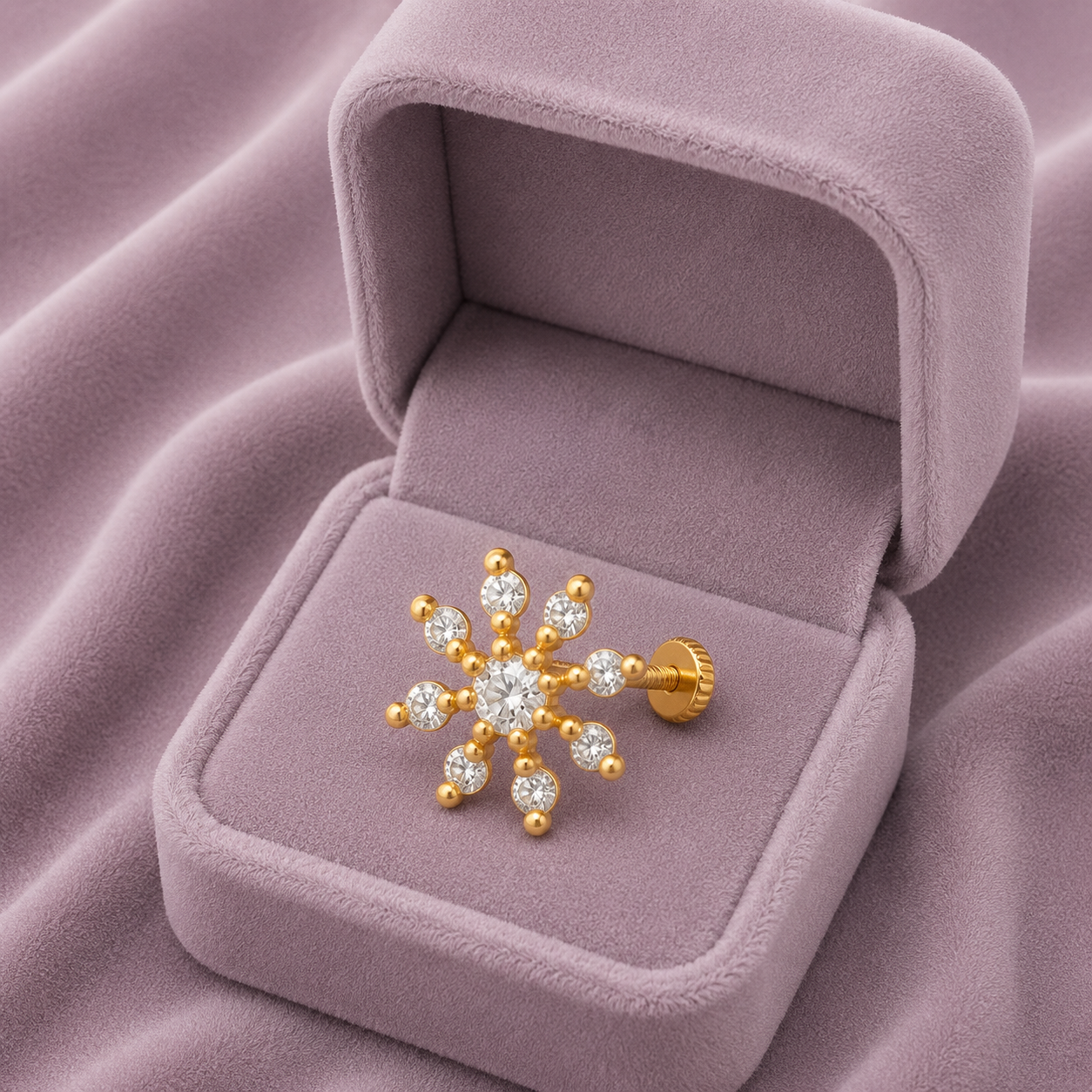 Floral CZ Nose Pin - Gold Plated 925 Silver