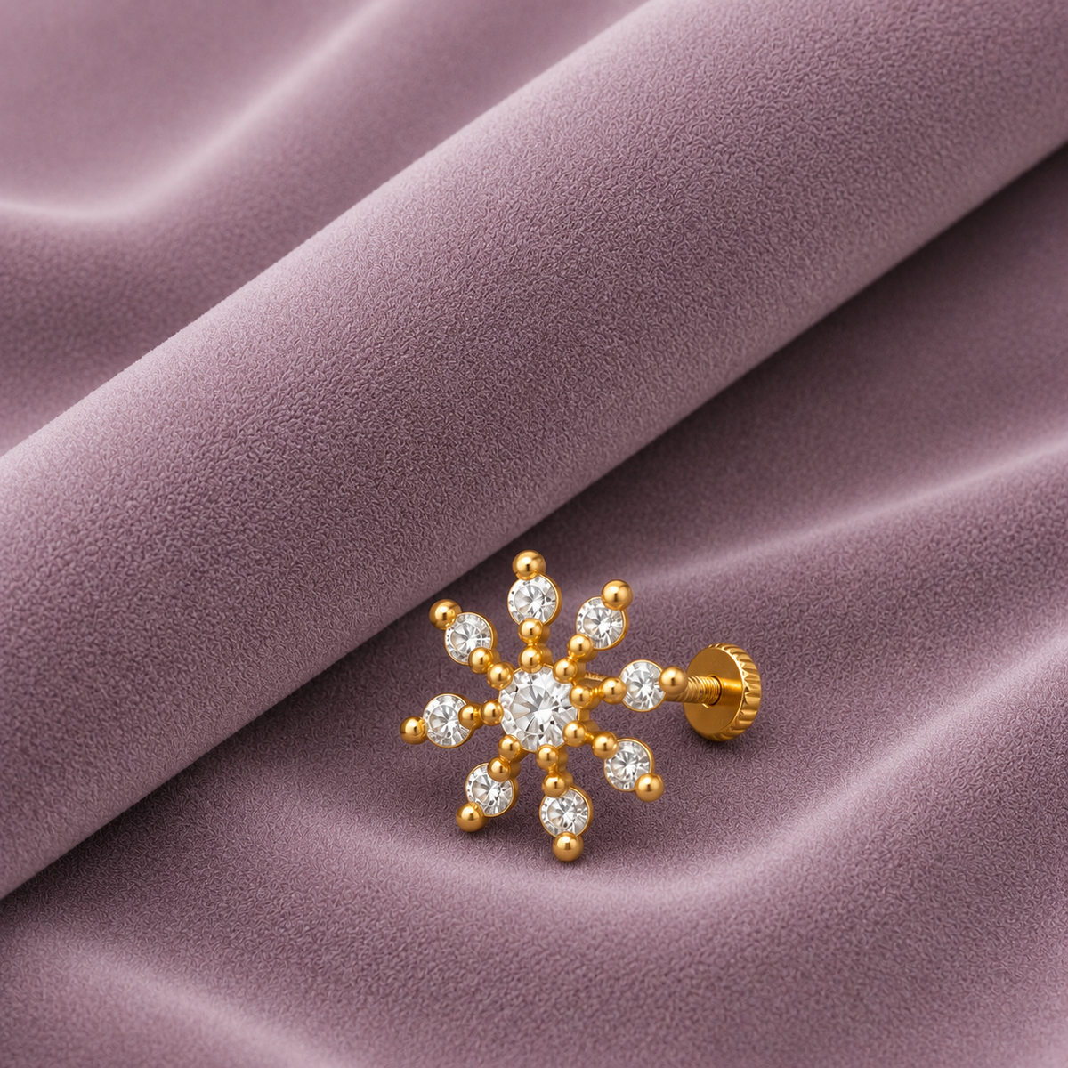 Floral CZ Nose Pin - Gold Plated 925 Silver