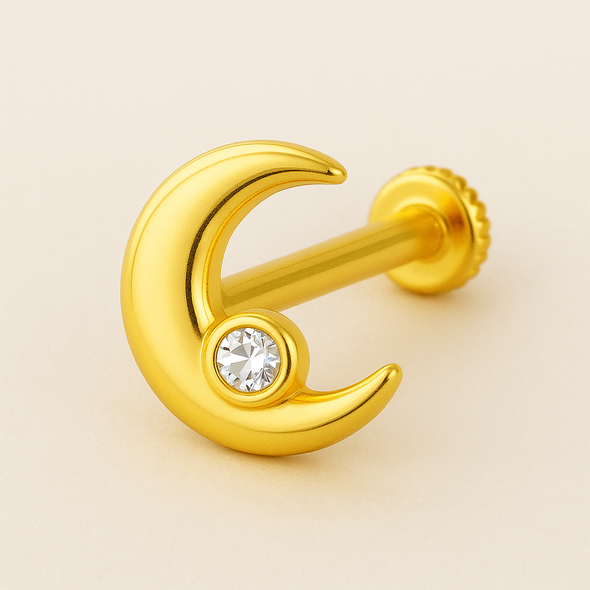 White CZ Crescent Moon Nose Pin – Sterling Silver Gold-Plated