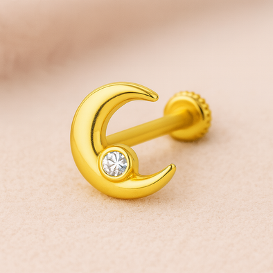 White CZ Crescent Moon Nose Pin – Sterling Silver Gold-Plated