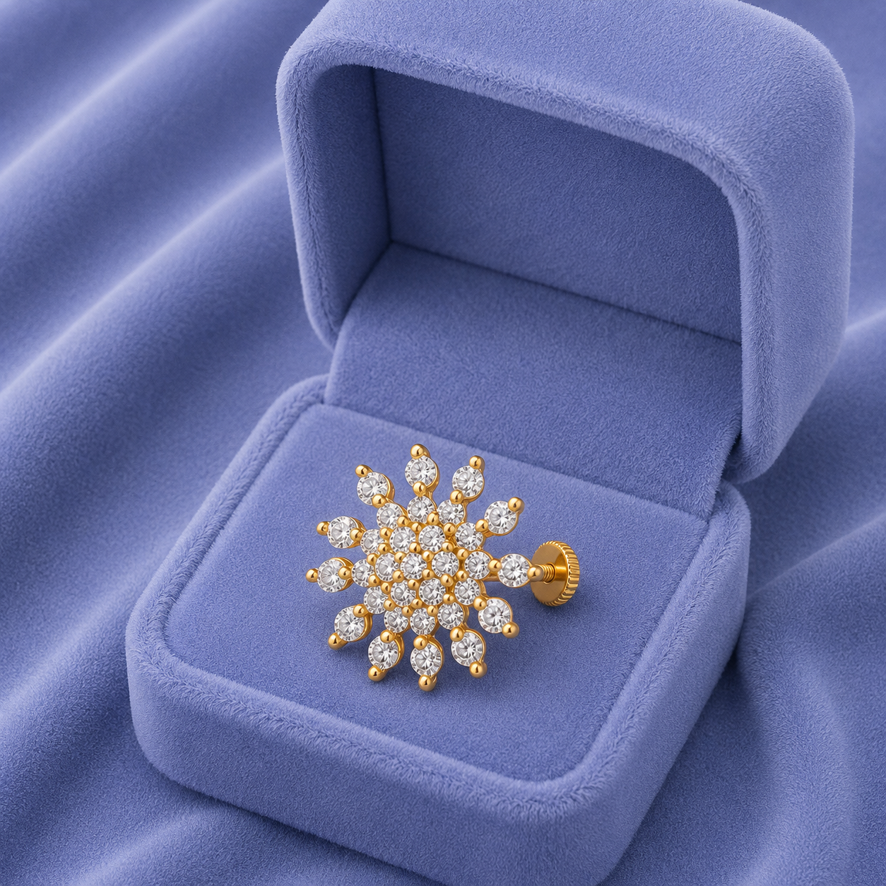 White CZ Snowflake Cluster Nose Pin – Gold Plated Sterling Silver