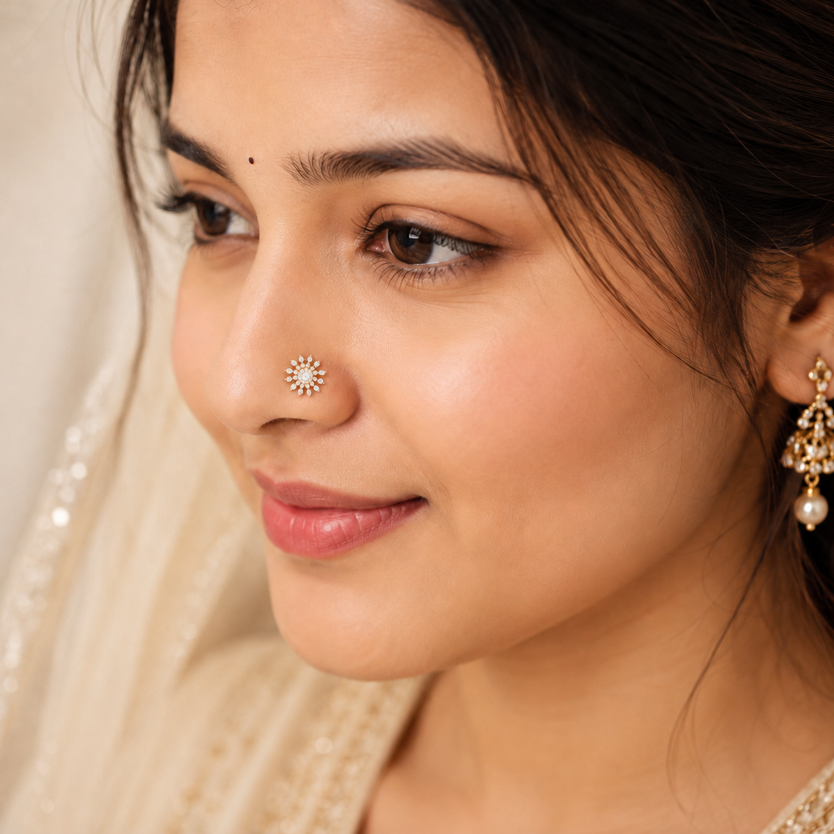 White CZ Snowflake Cluster Nose Pin – Gold Plated Sterling Silver
