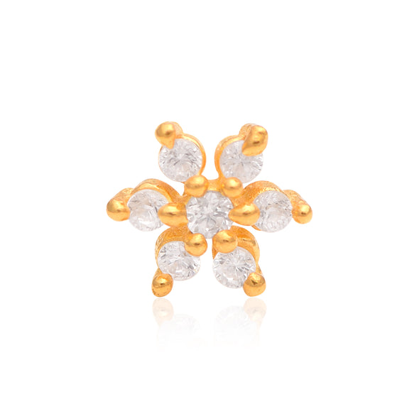 White CZ Floral Nose Pin - Sterling Silver Gold Plated
