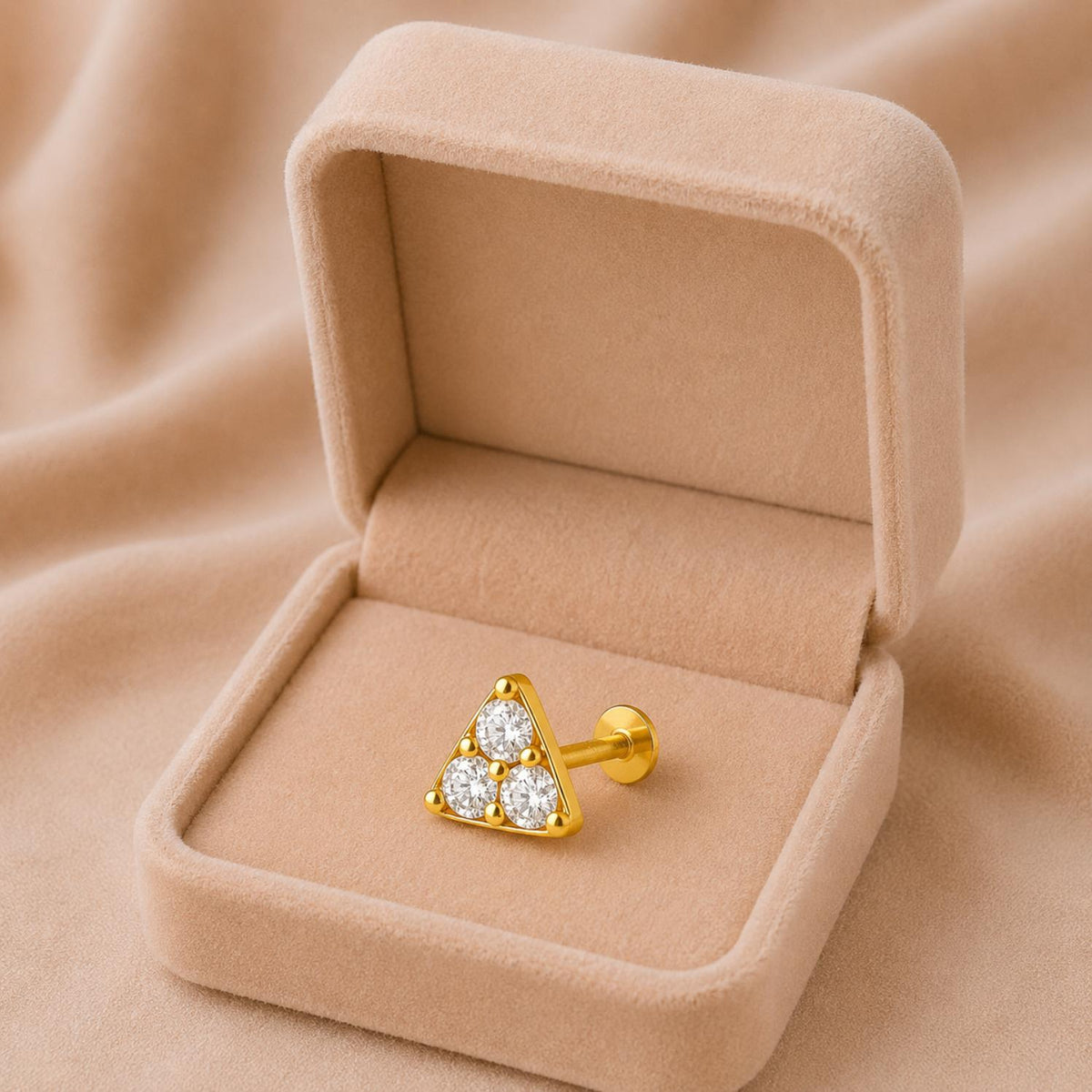 White CZ Trio Triangle Nose Pin – Sterling Silver Gold Plated