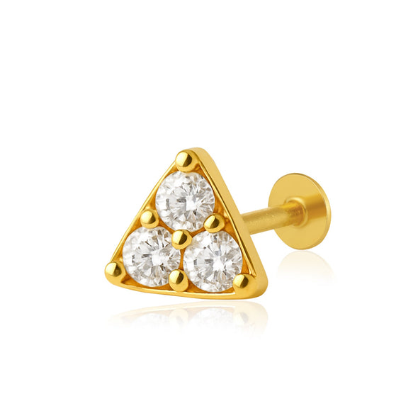 White CZ Trio Triangle Nose Pin – Sterling Silver Gold Plated