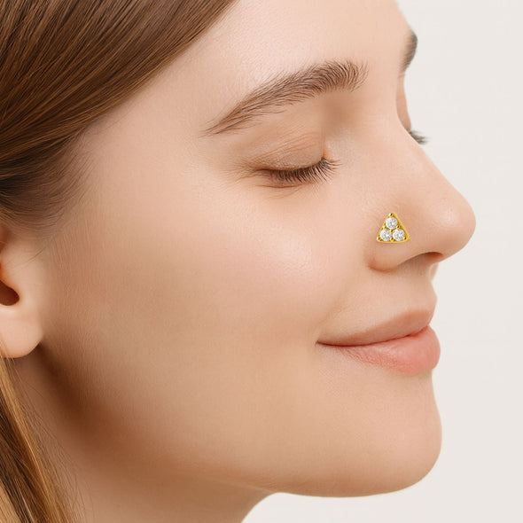 White CZ Trio Triangle Nose Pin – Sterling Silver Gold Plated