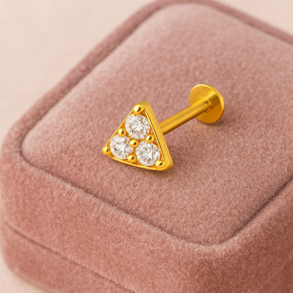 White CZ Trio Triangle Nose Pin – Sterling Silver Gold Plated