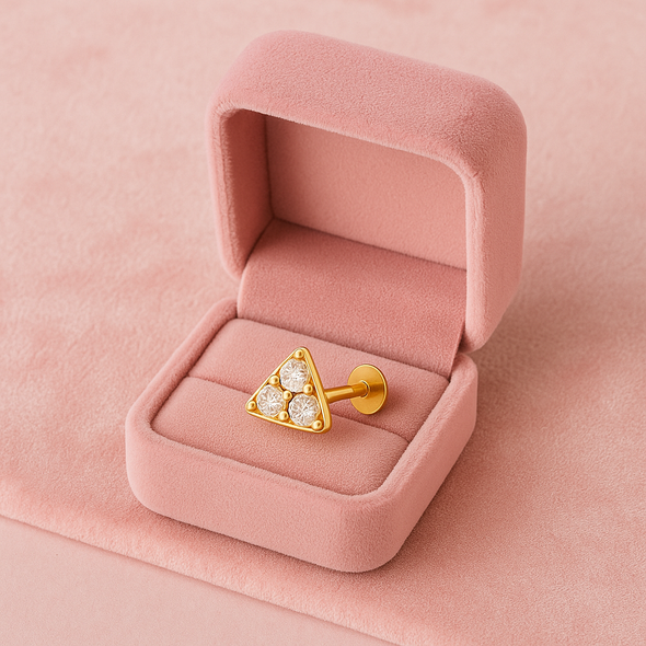 White CZ Trio Triangle Nose Pin – Sterling Silver Gold Plated