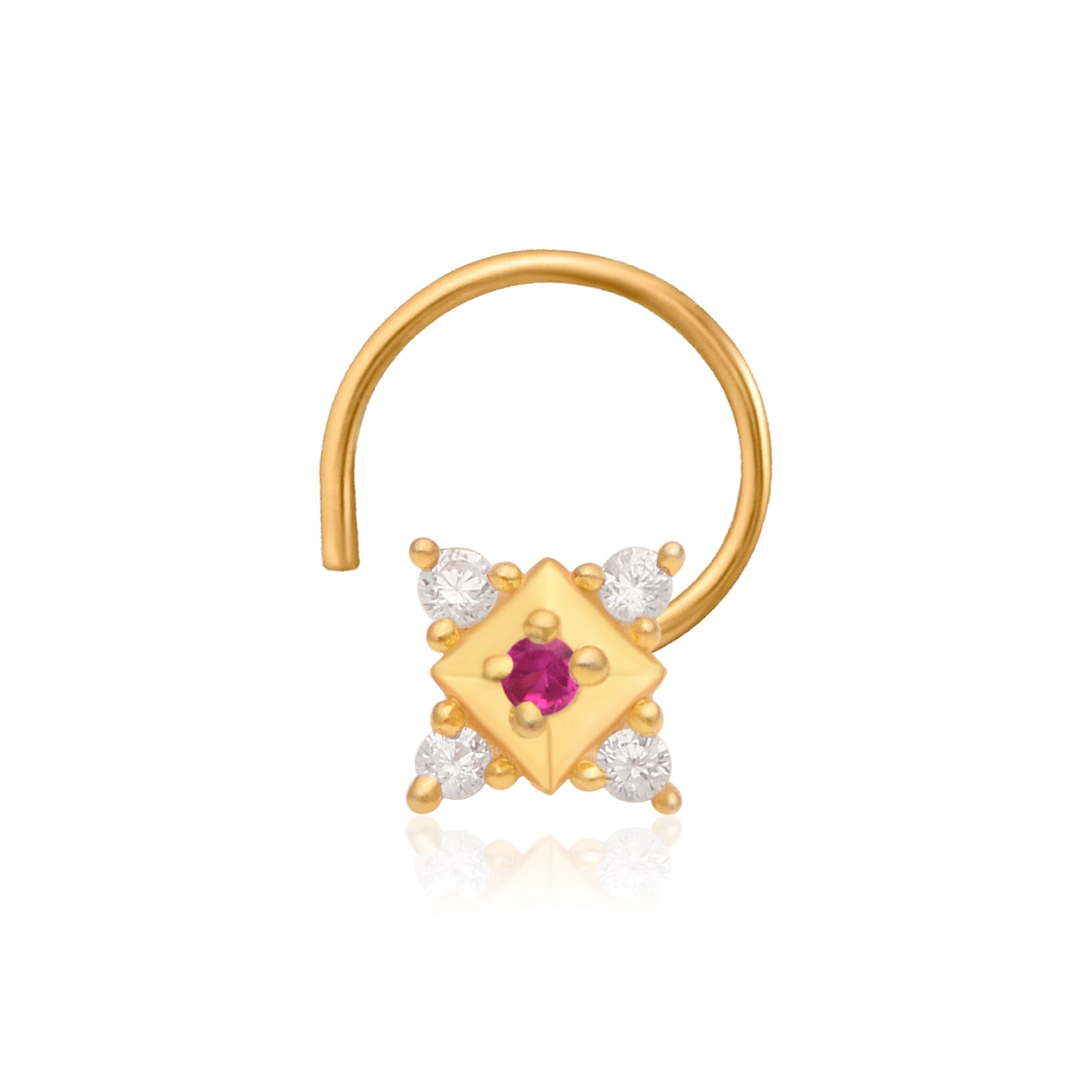 Multi Stone Geometric Floral Nose Pin – 925 Sterling Silver Yellow Plated