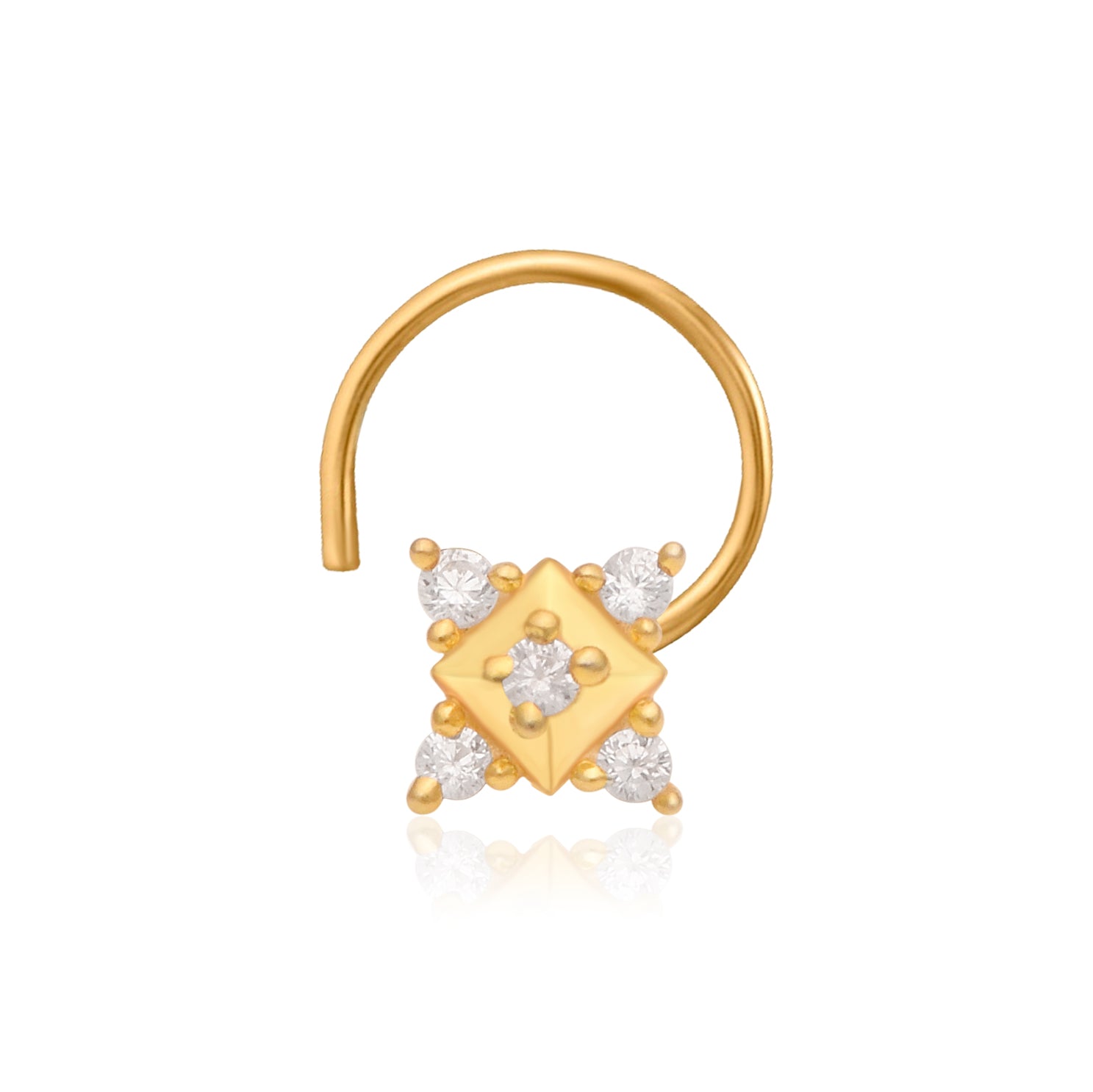 Multi Stone Geometric Floral Nose Pin – 925 Sterling Silver Yellow Plated