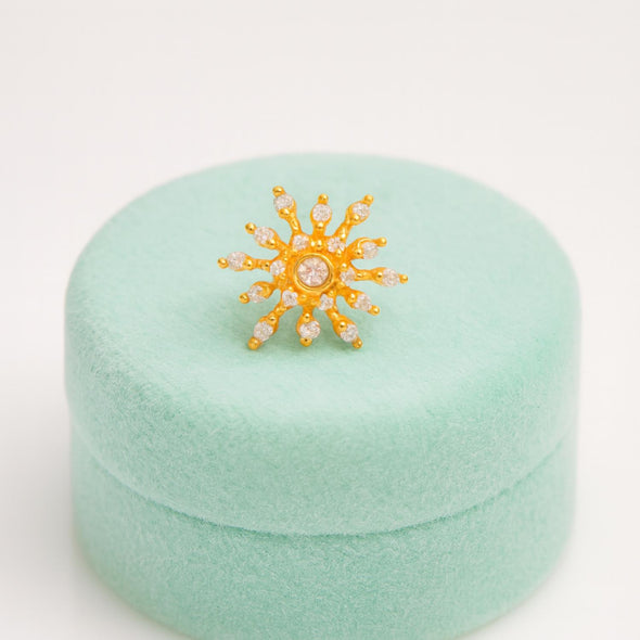 White CZ Sunburst Nose Pin - Sterling Silver Gold Plated