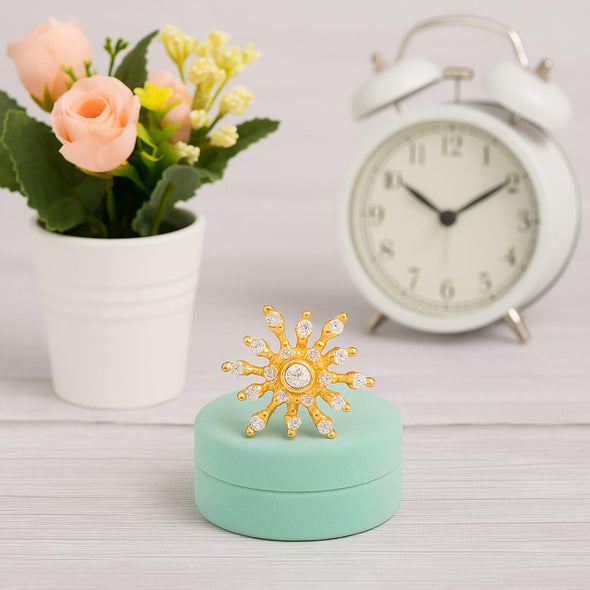 White CZ Sunburst Nose Pin - Sterling Silver Gold Plated