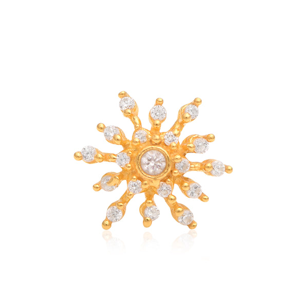 White CZ Sunburst Nose Pin - Sterling Silver Gold Plated