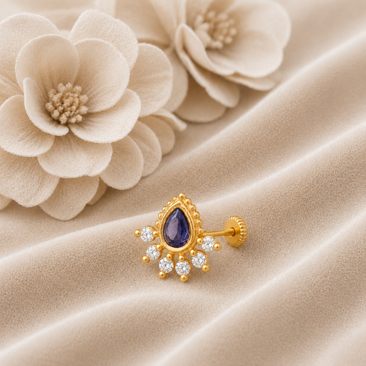 Purple Stone CZ Nose Pin- Gold Plated 925 Silver