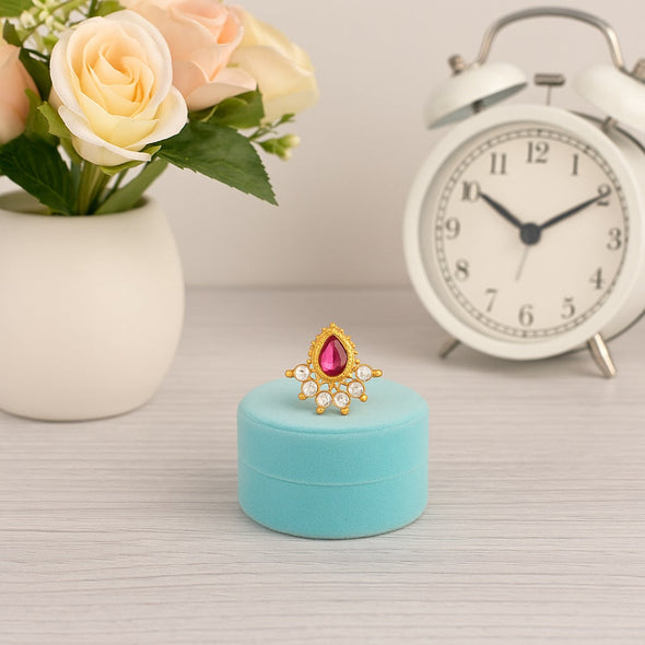 Red CZ Floral Nose Pin - Sterling Silver Gold Plated