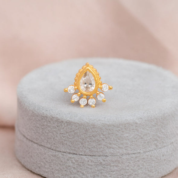 White CZ Floral Nose Pin - Sterling Silver Gold Plated