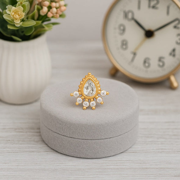 White CZ Floral Nose Pin - Sterling Silver Gold Plated