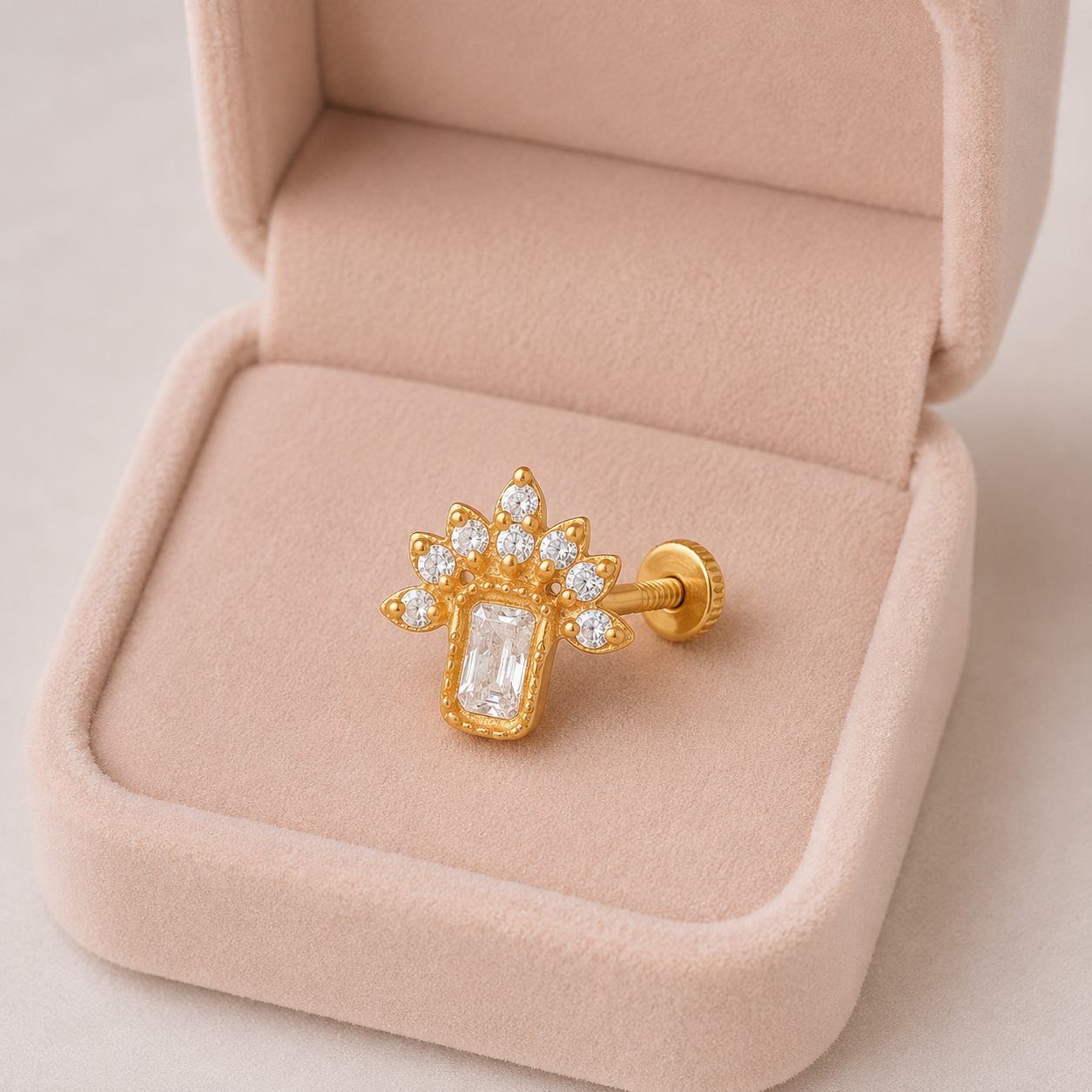 Emerald Cut White CZ Nose Pin - Gold Plated 925 Silver
