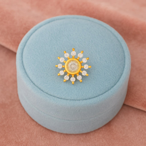 White CZ Sunburst Design Nose Pin - Sterling Silver Gold Plated