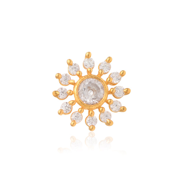 White CZ Sunburst Design Nose Pin - Sterling Silver Gold Plated