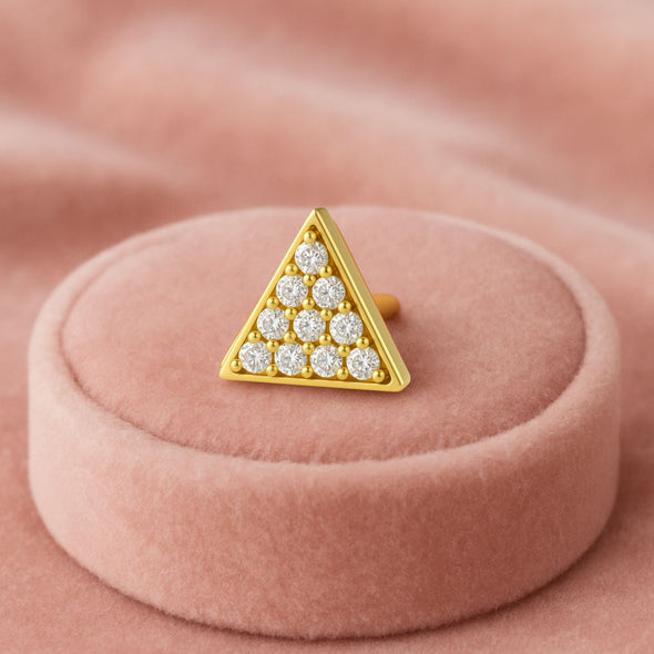 White CZ Pavé Triangle Nose Pin – Sterling Silver Gold Plated