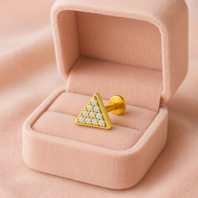 White CZ Pavé Triangle Nose Pin – Sterling Silver Gold Plated