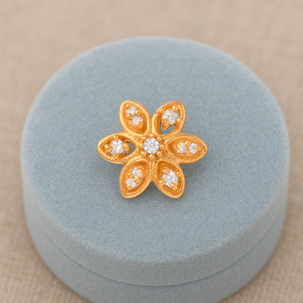 White CZ Center Five-Petal Floral Nose Pin – Sterling Silver Gold Plated