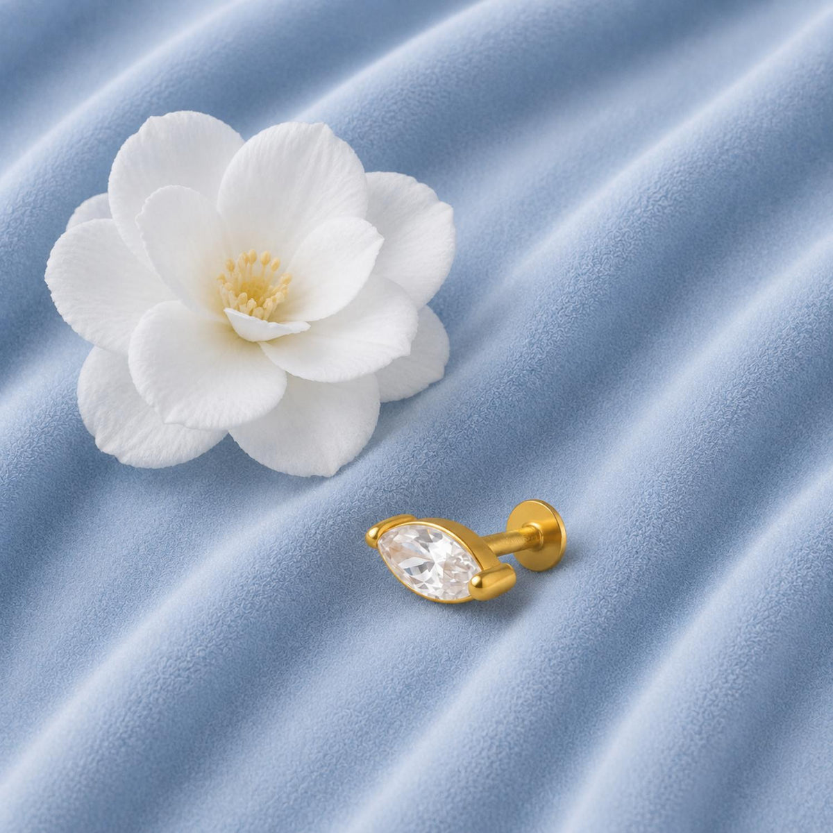White CZ Marquise Cut Solitaire Nose Pin – Sterling Silver Gold Plated