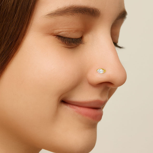 White CZ Marquise Cut Solitaire Nose Pin – Sterling Silver Gold Plated