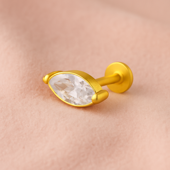 White CZ Marquise Cut Solitaire Nose Pin – Sterling Silver Gold Plated