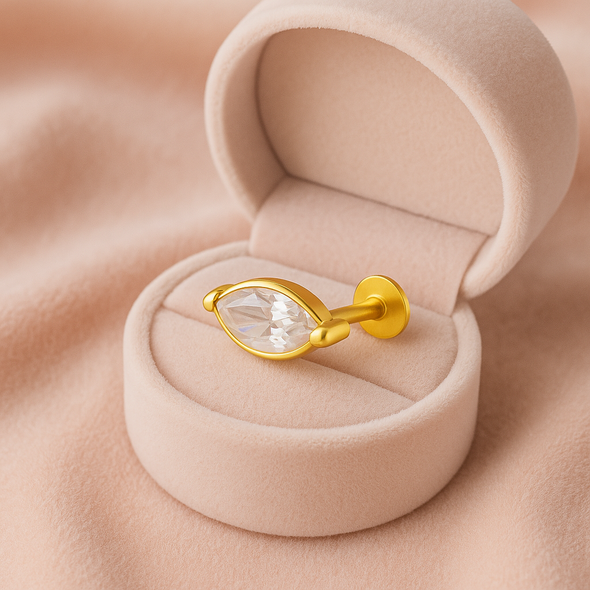 White CZ Marquise Cut Solitaire Nose Pin – Sterling Silver Gold Plated