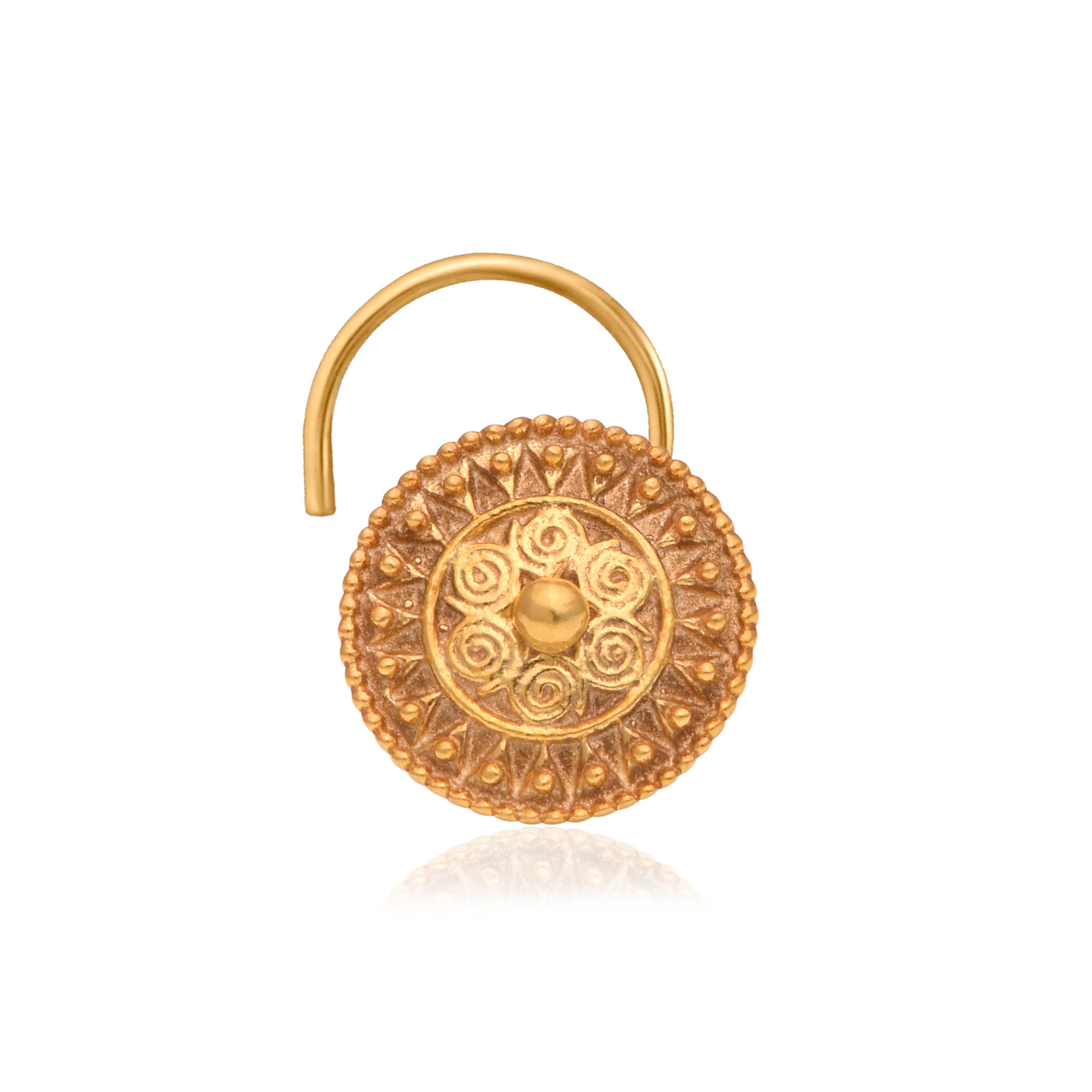 Traditional Circular Ethnic Antique Mandala Nose Pin – 925 Sterling Silver Yellow Plated