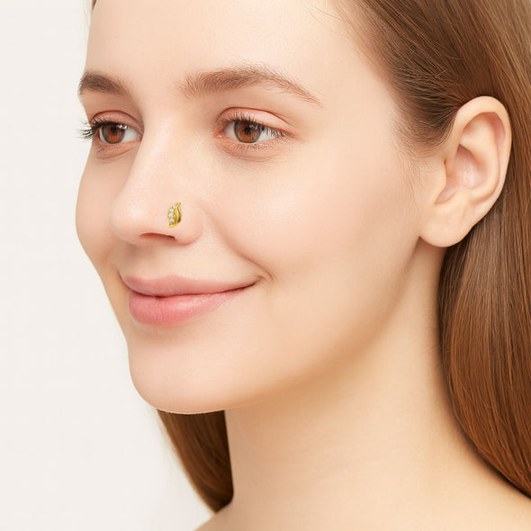 White CZ Line Curved Leaf Nose Pin – Sterling Silver Gold Plated
