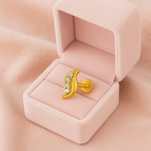 White CZ Line Curved Leaf Nose Pin – Sterling Silver Gold Plated