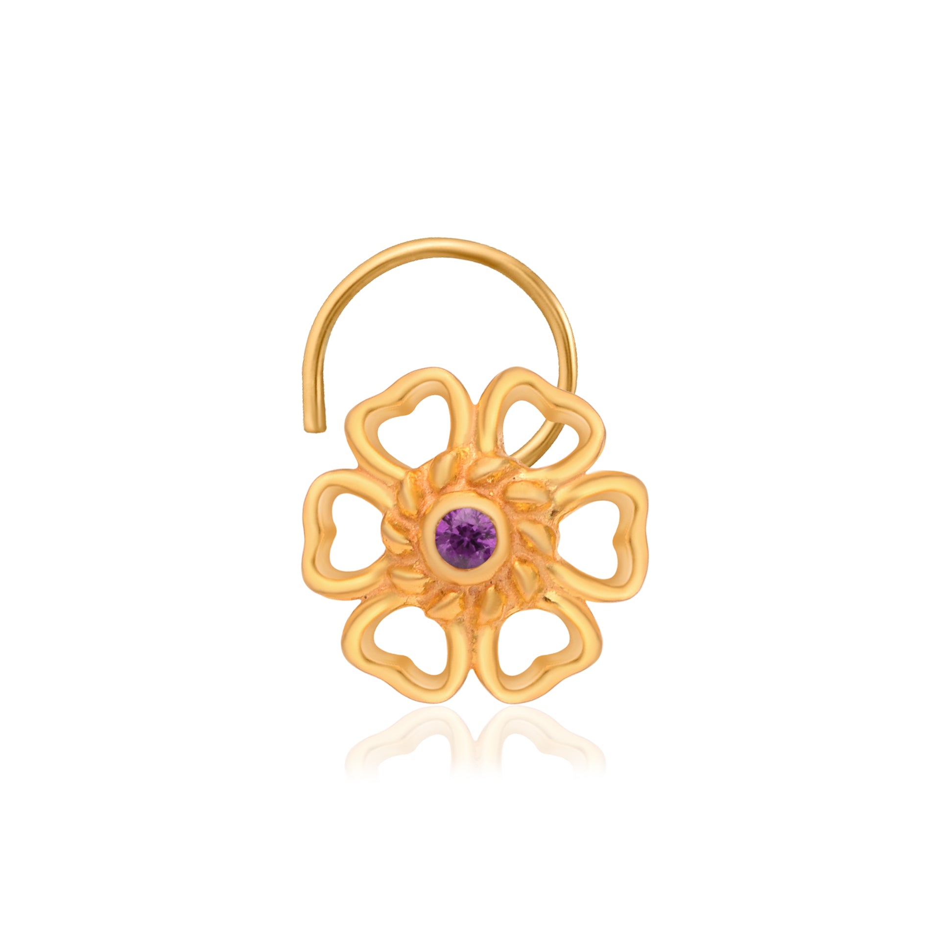 Heart Petal Floral Nose Pin – 925 Sterling Silver Yellow Plated