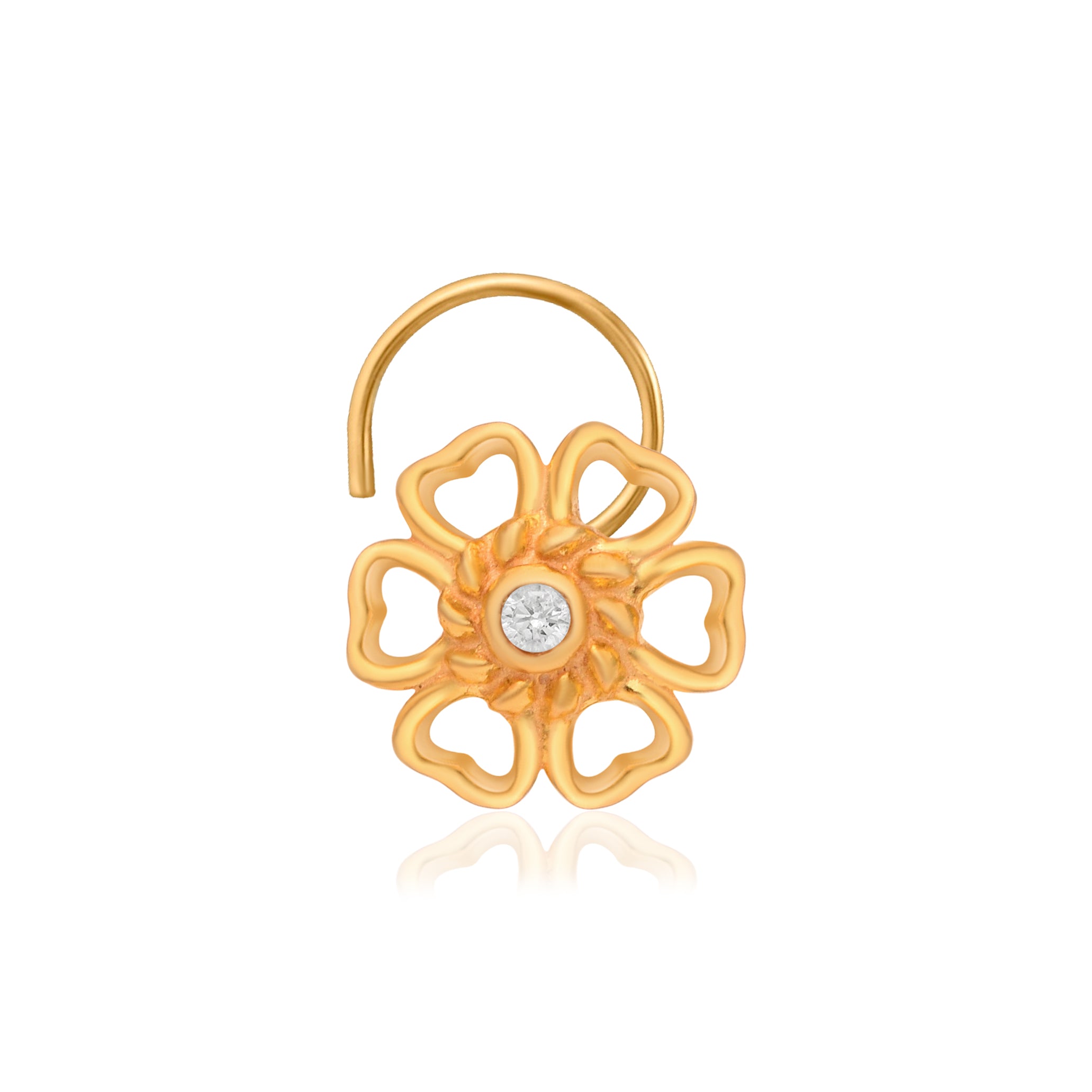 Heart Petal Floral Nose Pin – 925 Sterling Silver Yellow Plated