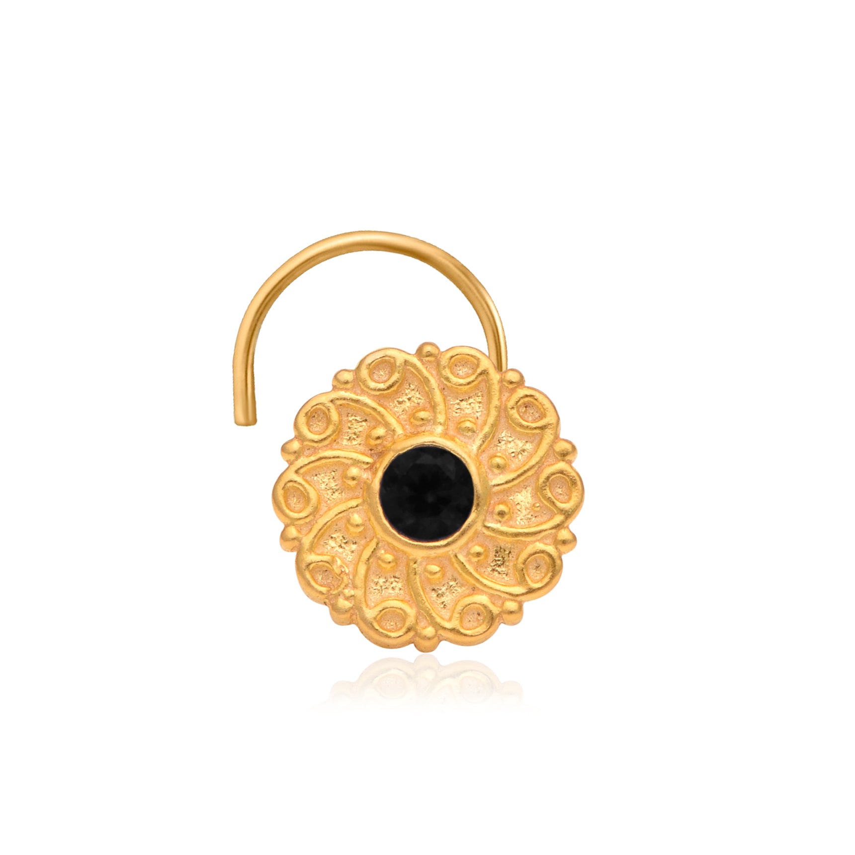 Antique Spiral Floral Nose Pin – 925 Sterling Silver Yellow Plated