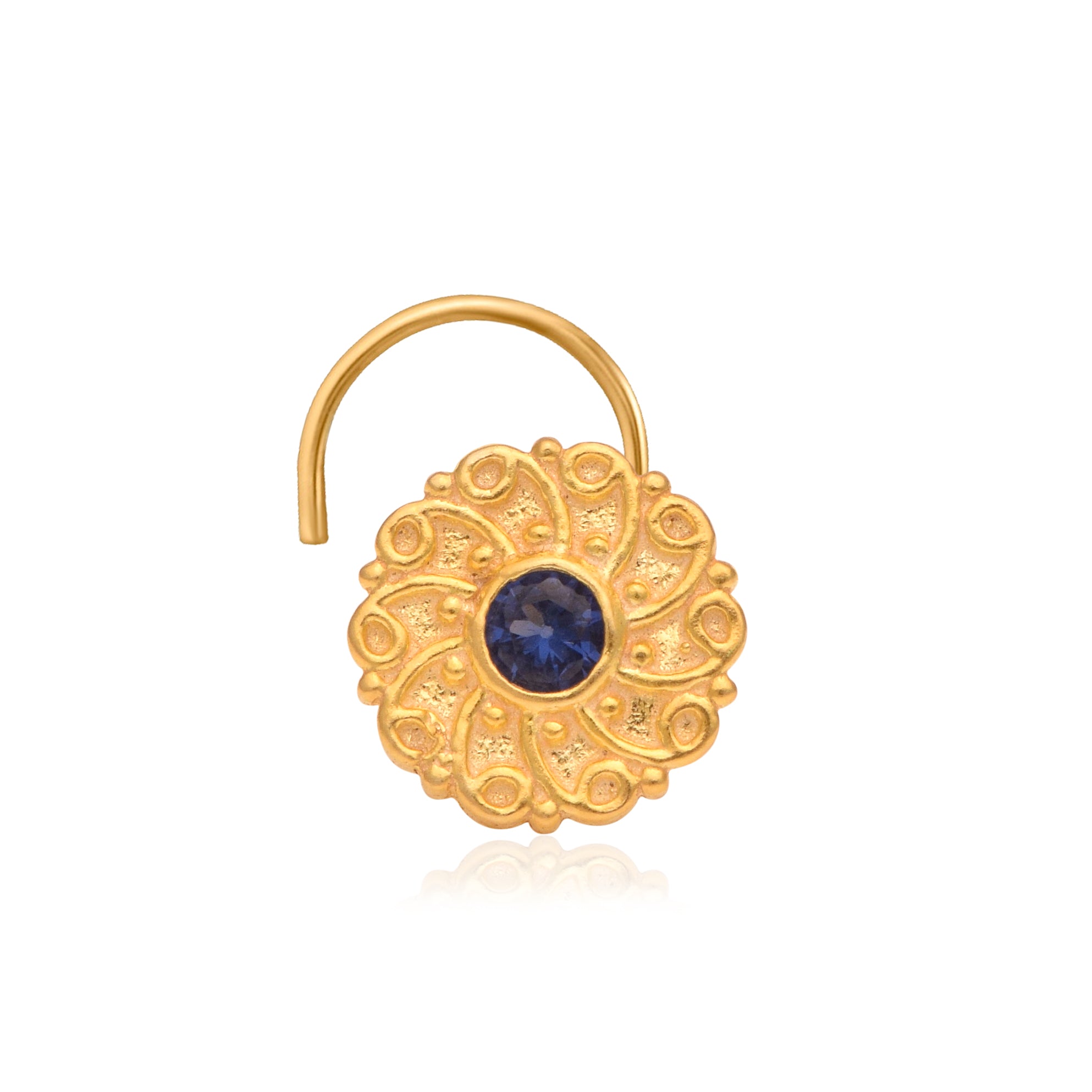 Antique Spiral Floral Nose Pin – 925 Sterling Silver Yellow Plated