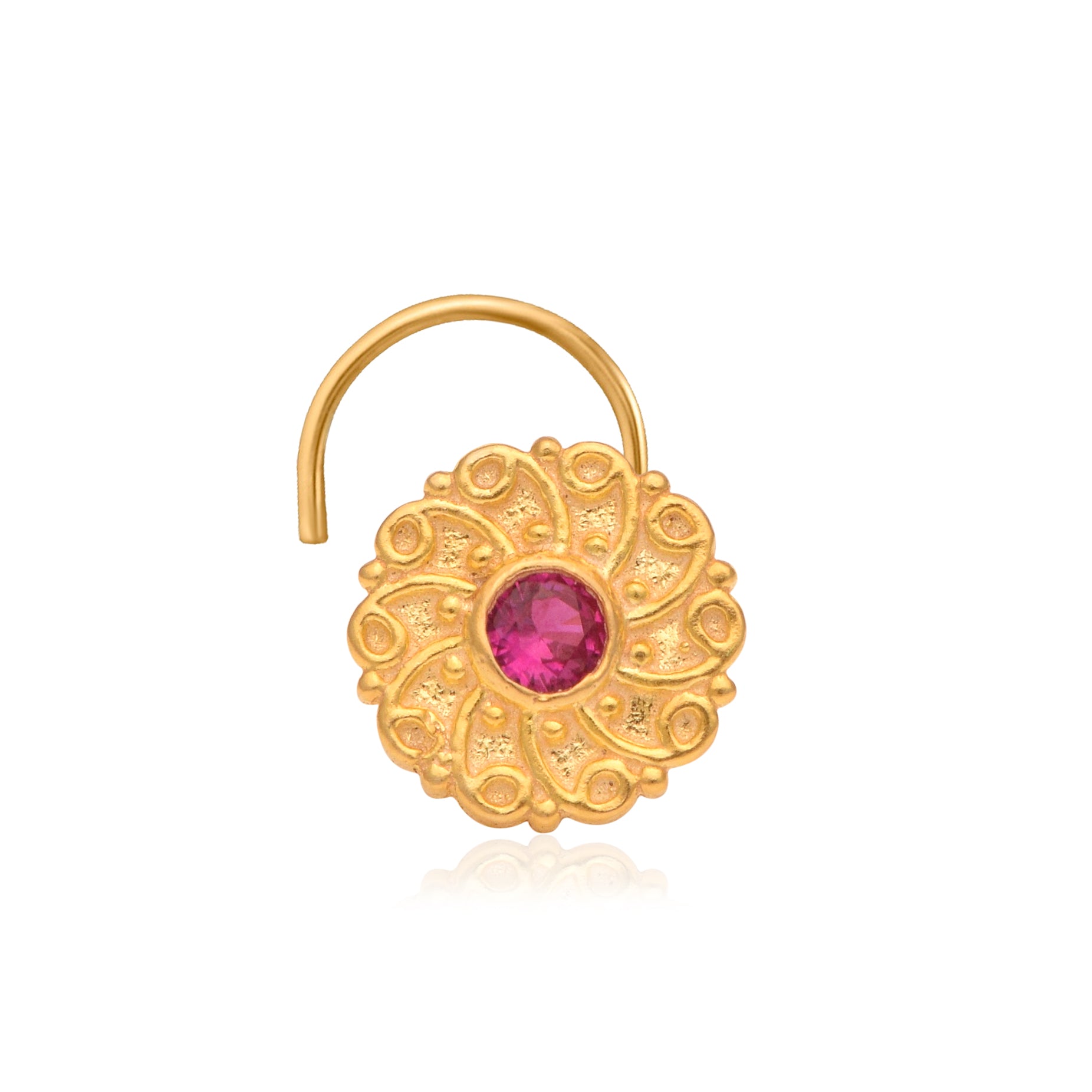 Antique Spiral Floral Nose Pin – 925 Sterling Silver Yellow Plated