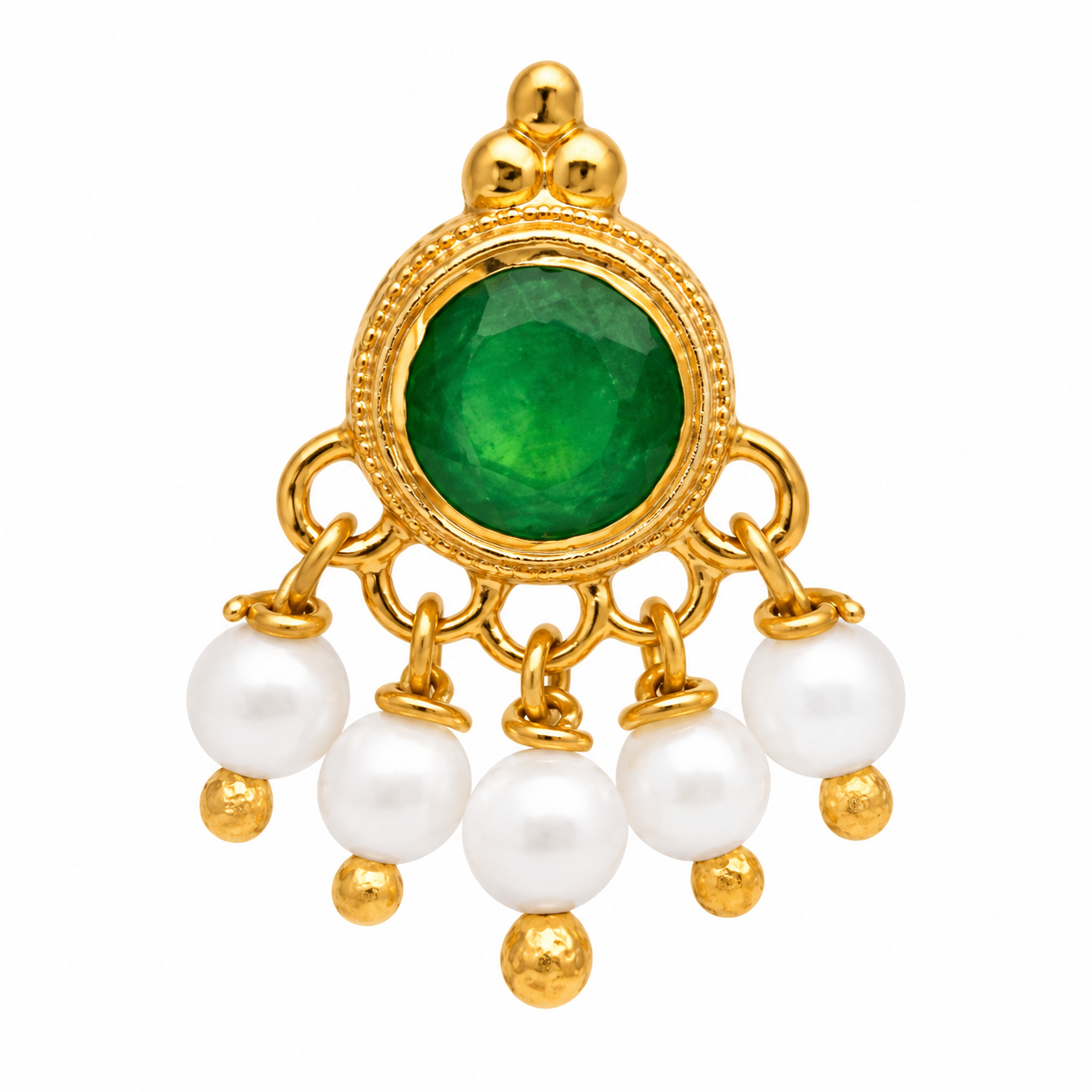 Green CZ Pearl Dangle Nose Pin - Gold Plated 925 Silver