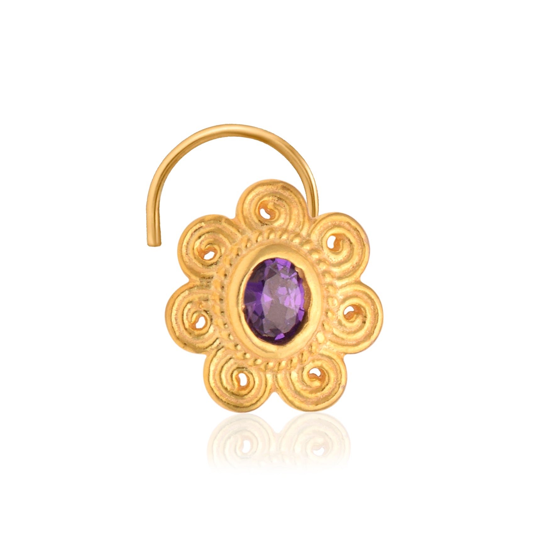 Spiral Petal Floral Nose Pin – 925 Sterling Silver Yellow Plated