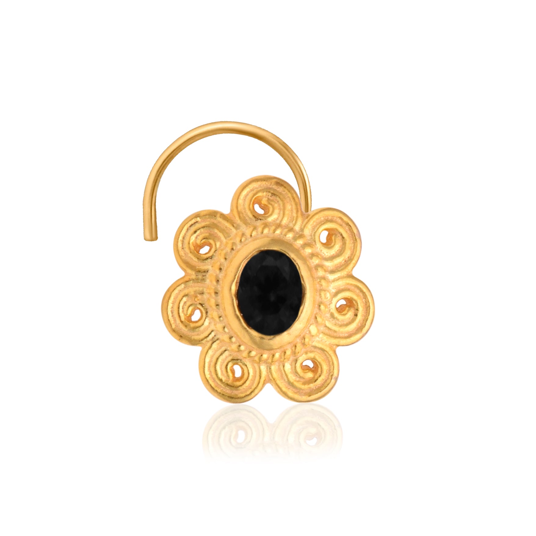 Spiral Petal Floral Nose Pin – 925 Sterling Silver Yellow Plated